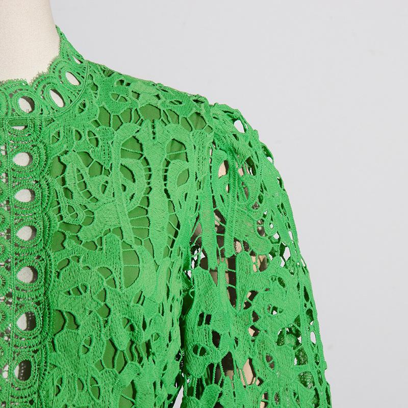 Retro Style Waist Embroidery Swing Dress Spring and Autumn Fashion Bubble Sleeve Dress Women's Medium Long Dress