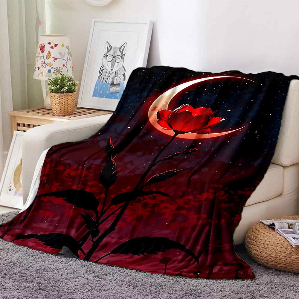 1pc Moon Rose Blanket, Lightweight Flannel Throw Blanket for Sofa, Bed, Travel, Camping, Living Room, Office, Couch, Chair, and Bed
