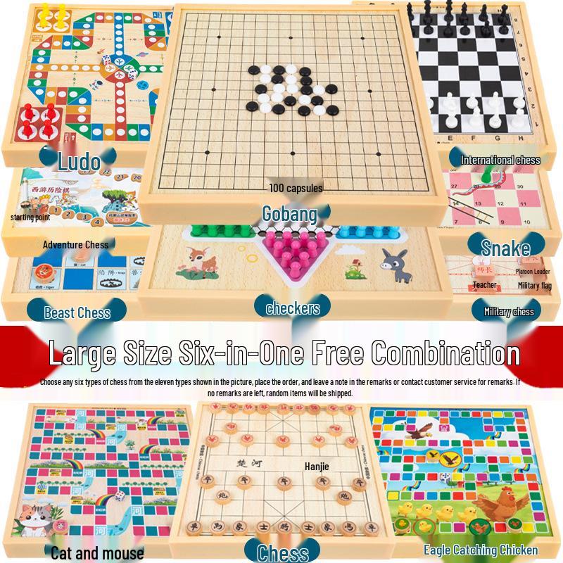 Multi-Board Game Set: Go-Moku, Checkers, Chinese Checkers, Chess, Animal Chess, Army Chess – Parent-Child Educational Toy