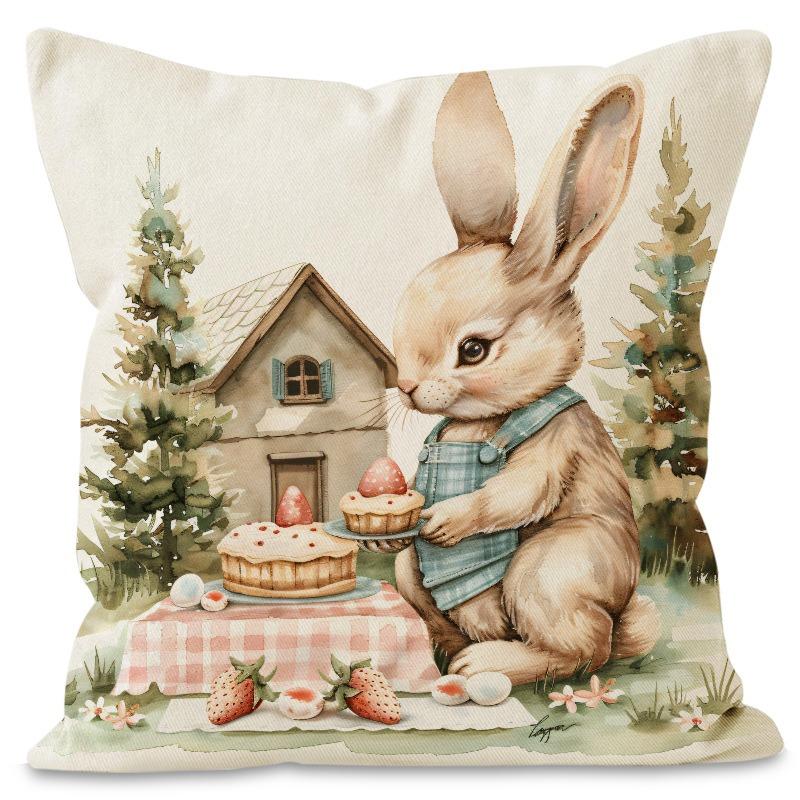 Easter Cute Bunny Print Pattern Home Decor Pillowcase Bedroom Living Room Sofa Decoration Polyester Cushion Cover with Zipper