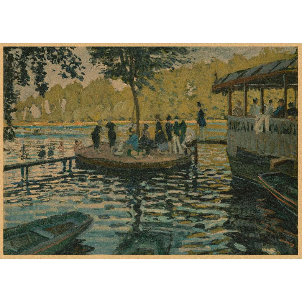 Monet Oil Painting Retro Kraft Paper Poster for Restaurant, Bar, Cafe Wall Decor
