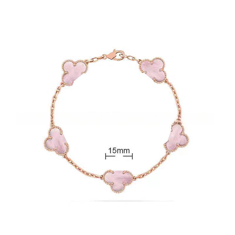 15MMHigh-quality Four-leaf Clover Five-flower Bracelet for Women 18k Natural White Mother-of-pearl and Red Chalcedony Bracelet