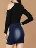 Allegra K Denim Tight Front Slim Dark Size L Women's High-Waisted Skirt, Zipper, Fit, Blue,