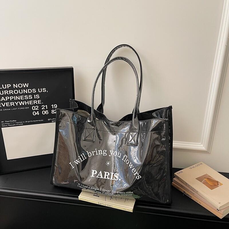 Waterproof Jelly Tote Bags PVC Letter Print Large Capacity Travel Handbags Summer Shopping Beach Shoulder Bag for Women