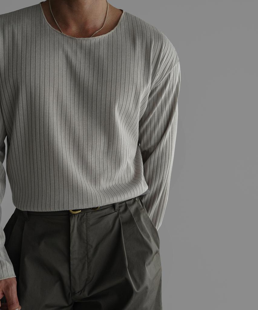 Baulopeulodeogteu Summer Ribbed Boat Neck Knit Tee [Beige]