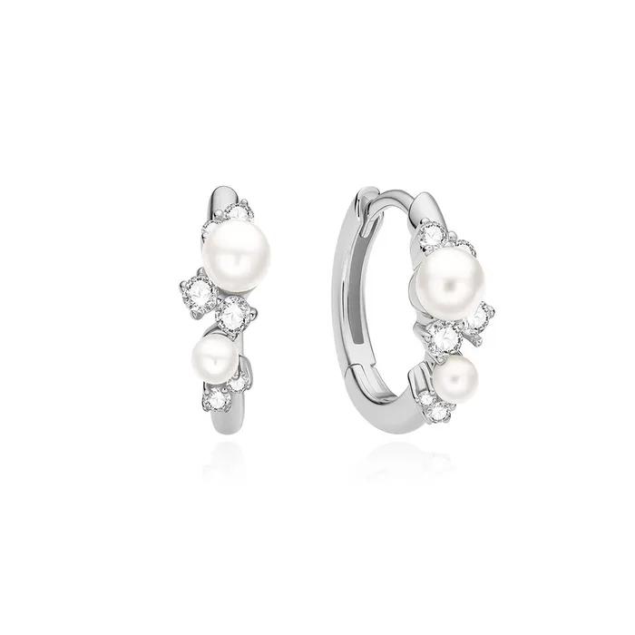 Silver Shell Pearl Cluster 925 Silver Hunger Hoop Earrings E074-05H.
