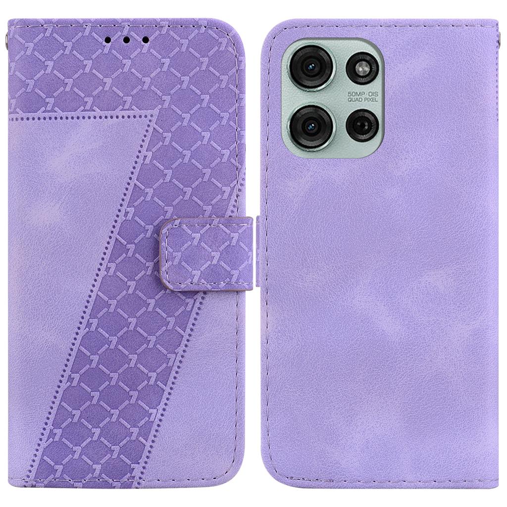 For Motorola Moto G75 5G Stand Case 7-Shaped Pattern Imprint Leather Phone Cover