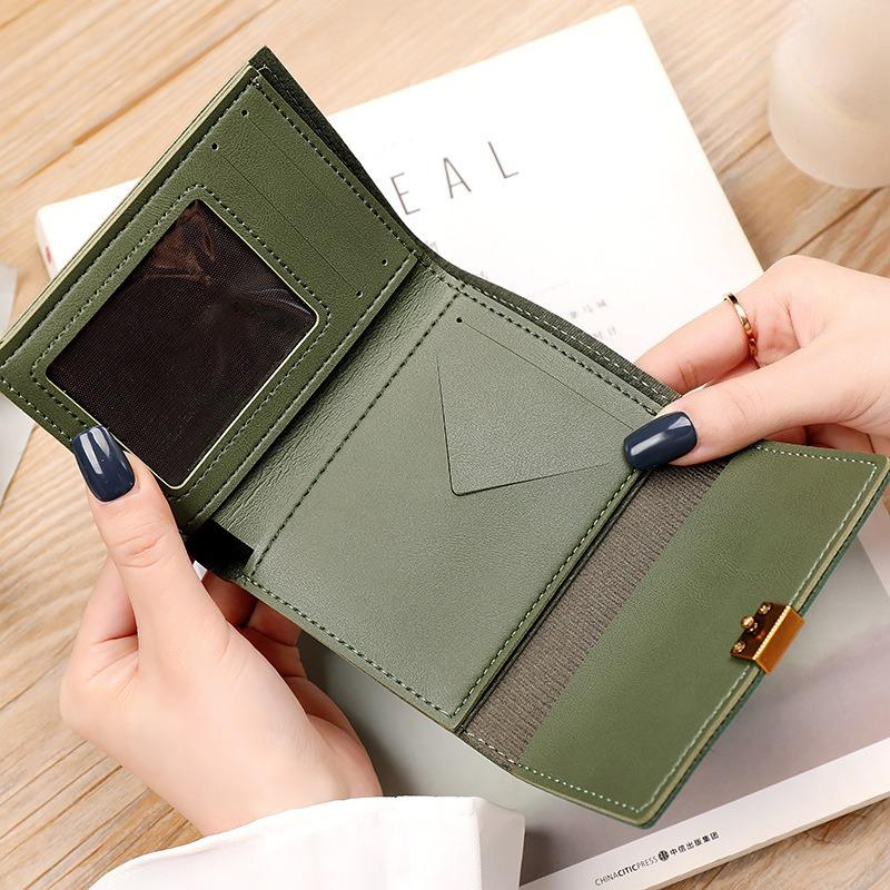 Women PU Leather Short Wallet Color Block Bifold Wallet Card Holder ID Window Coin Pocket Cash Organizer Clutch Purse