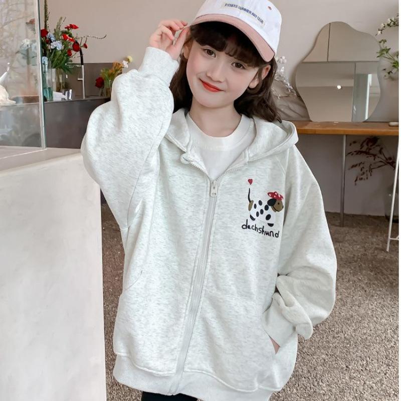 Girls Autumn Hooded Sports Jacket Loose Fit Casual Outerwear for Big Kids