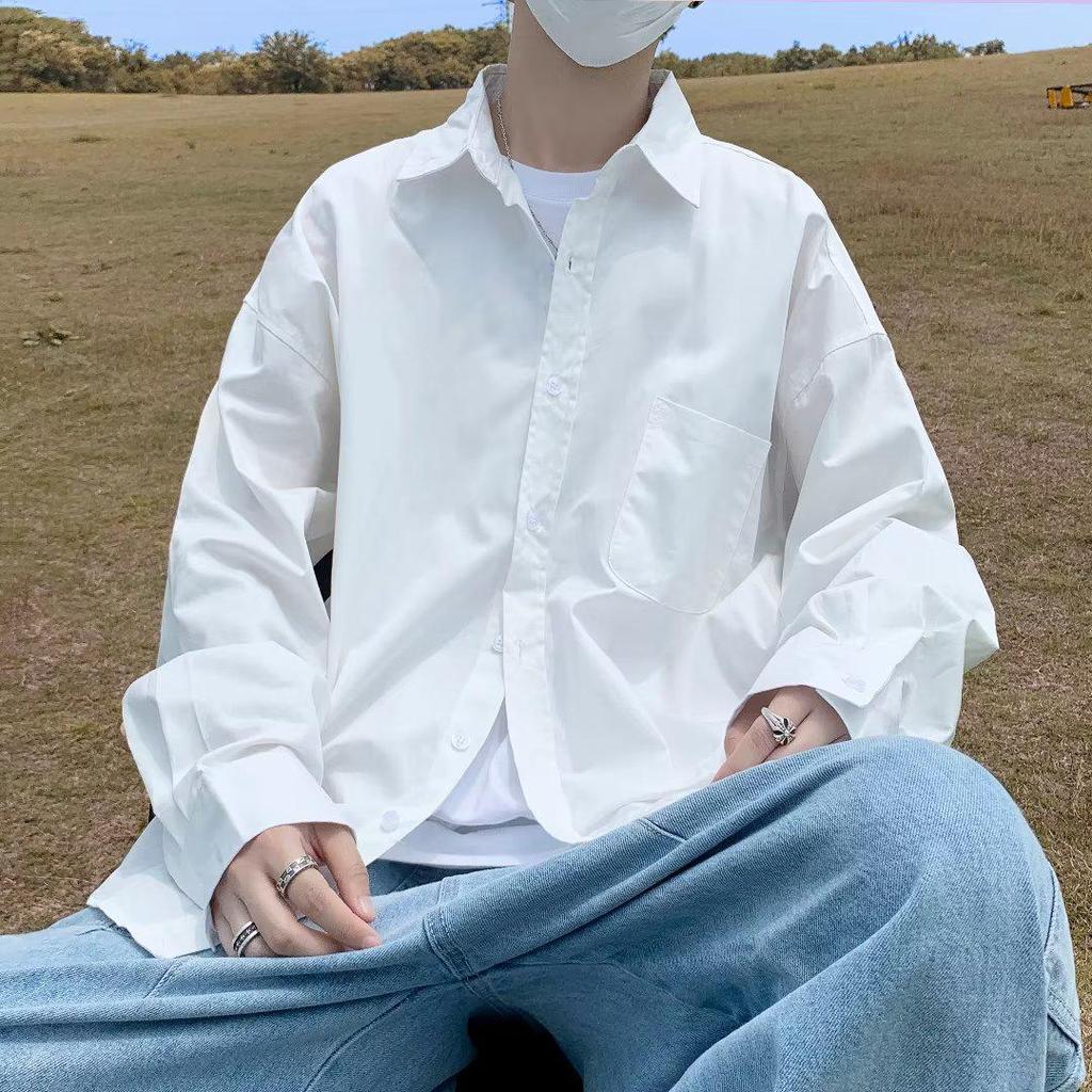 Trendig japansk vår lös passform unisex långärmad skjorta
