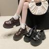 Spring New Wear British Style Small Leather Shoes Mary Jane  Women's Coarse Heel Thick Soled Height Increasing Le Fu Shoes