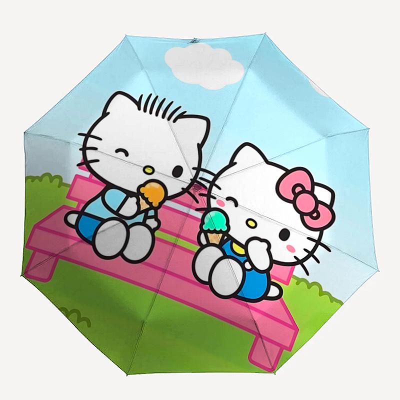 1pc Hello Kitty Ice Cream Adventure: Automatic Opening Folding Umbrella with 8-Bone Iron Frame - Perfect for Outdoor Fun, Festive Gifts, Travel, Daily