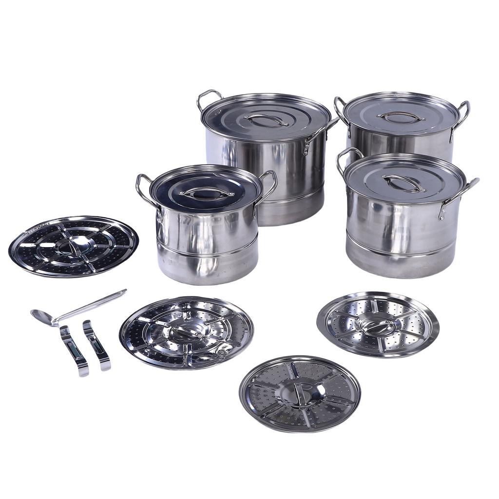 4PCS Stock Pot Set Stainless Steel Induction Cookware Soup Pot with Steam Rack for Kitchen Cooking