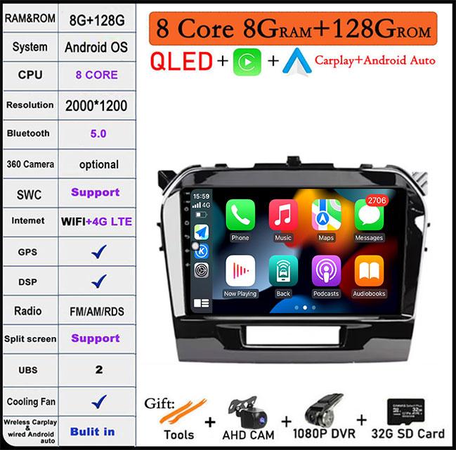 For Suzuki Vitara 4 2014 - 2018 Android 14 4G WIFI DSP CarPlay Autoradio Car Radio Multimidia Video Player Navigation GPS