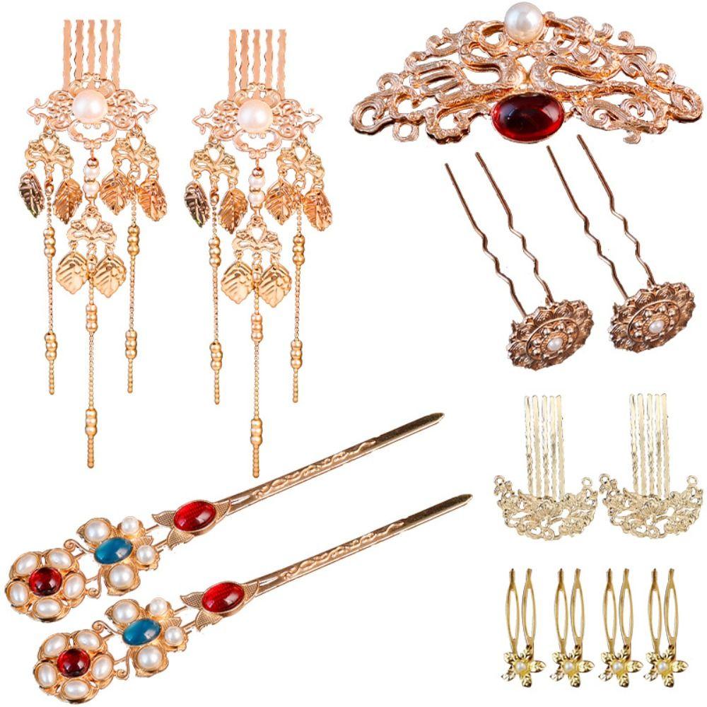 1 Set Pearl Ancient Hair Stick Chinese Style Flower Hair Comb Vintage Tang Dynasty Hairpin  Women