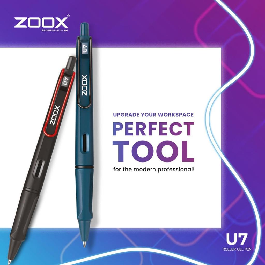 Flair Zoox U7 Roller Gel Pens Pack Of 6 Blue Ink With Spring Wire Clip Matt Body Smooth Writing For Office School Use