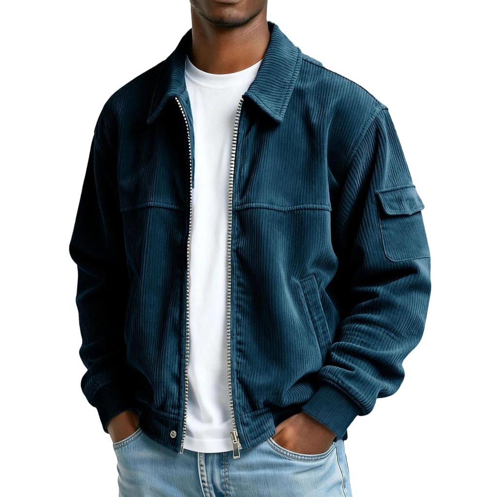 Men's Vintage Corduroy Long Sleeve Jacket with Pockets for Casual Wear