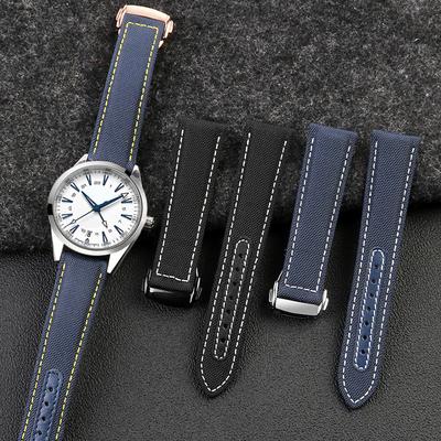 Correa de Reloj de Lona Tejida de 19 mm 20 mm Para Omega Seamaster 300 AT150 Tela Cuero Nylon AQUA TERRA 150 Azul Negro Correa de Reloj