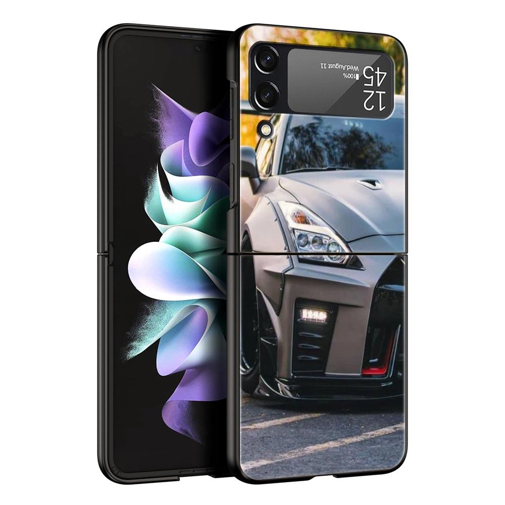 For Samsung Galaxy Z Flip 3 4 5 Hard Black Folding PC Phone Case Blue Red JDM Sport Car Luxury For Samsung Z Flip3 Back Cover