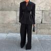 Black High-end Long-sleeved V-neck Pleated Waist Blazer Trousers Two-piece Autumn Women's Suit Suit