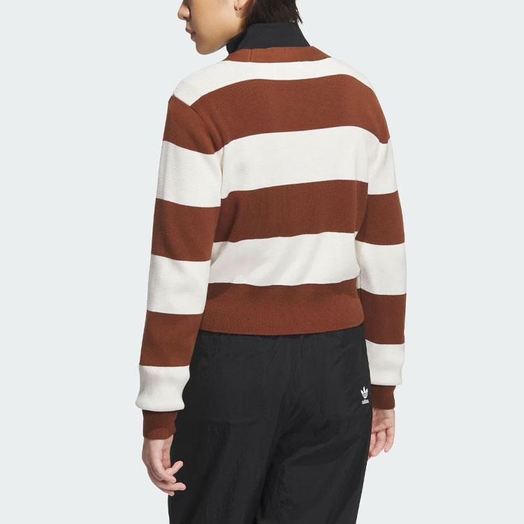 Adidas Original Clover Sportswear Strickjacke mit gestreiftem Colorblock, einreihig, langärmlig, Damenoberteile, Braun IN1070