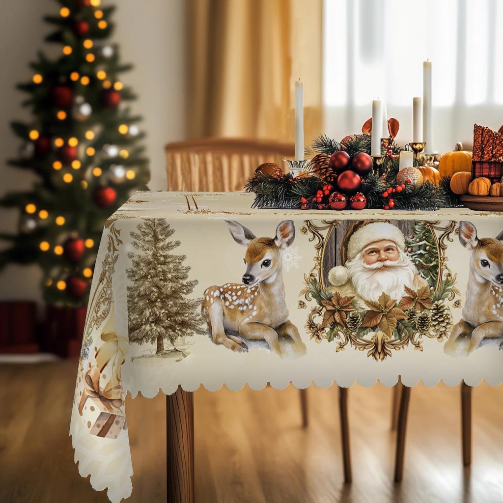 Vintage Santa Reindeer Christmas Tablecloth For Table Decor Party Decor Winter Xmas Tree Dining Table Cloth Christmas Decoration