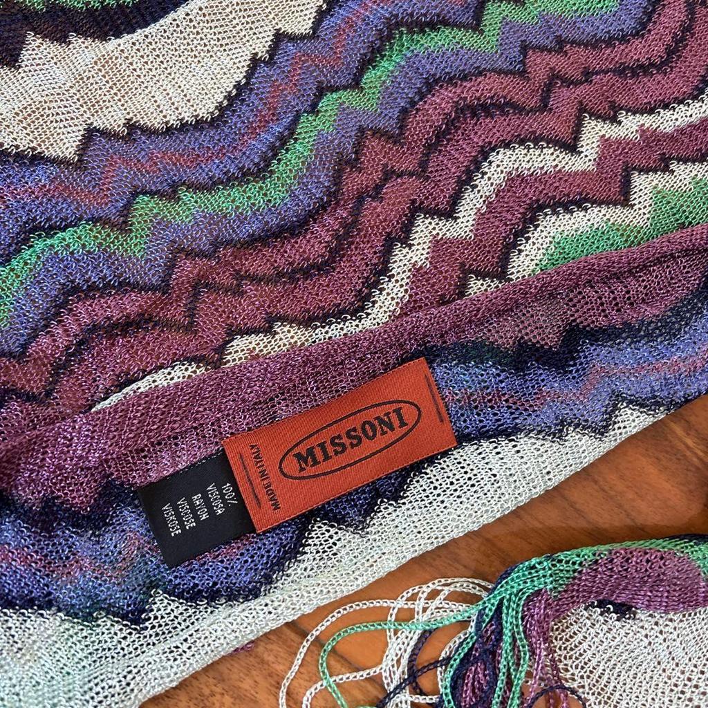 Used Large Format Long MISSONI Multicolor Striped Stole Scarf Shawl Fringe Etro
