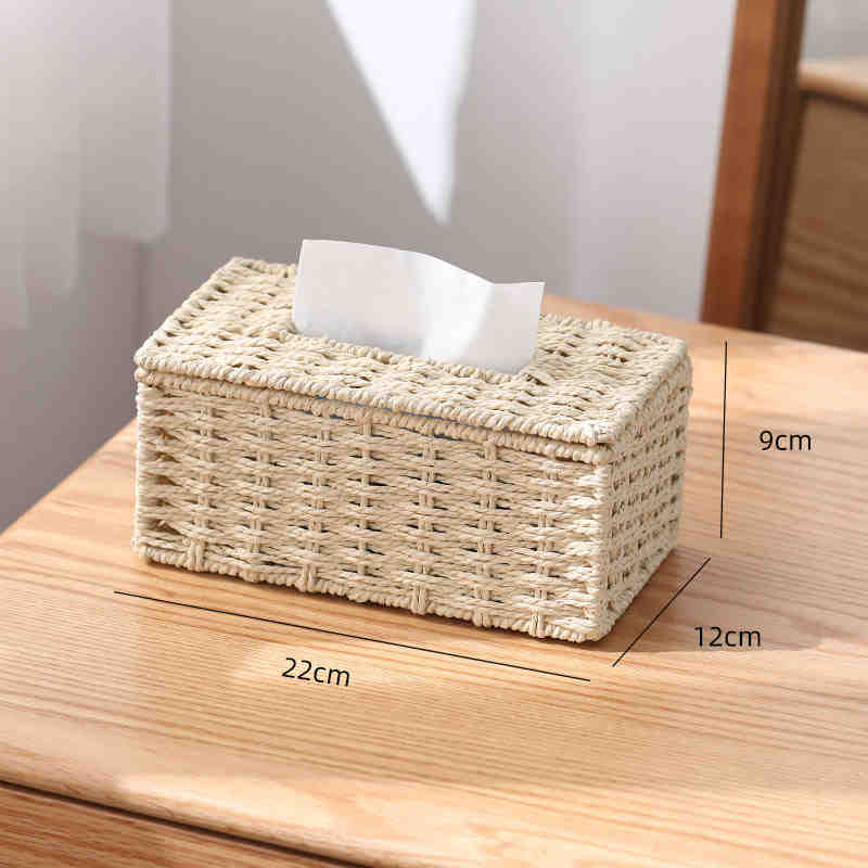 New Style Tissue Box Imitation Rattan Woven Grass Tissue Storage Box Luxury Tissue Paper Holder Home Living Room Table Decor бежевый