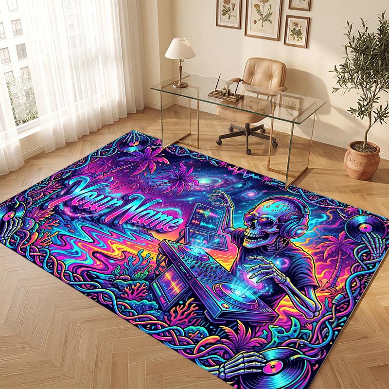 Tappeto Morbido in Velluto di Cristallo Tema Gotico Teschio Stampa Personalizzata Nome e Testo Tappeto Antiscivolo per Camera da Letto Soggiorno