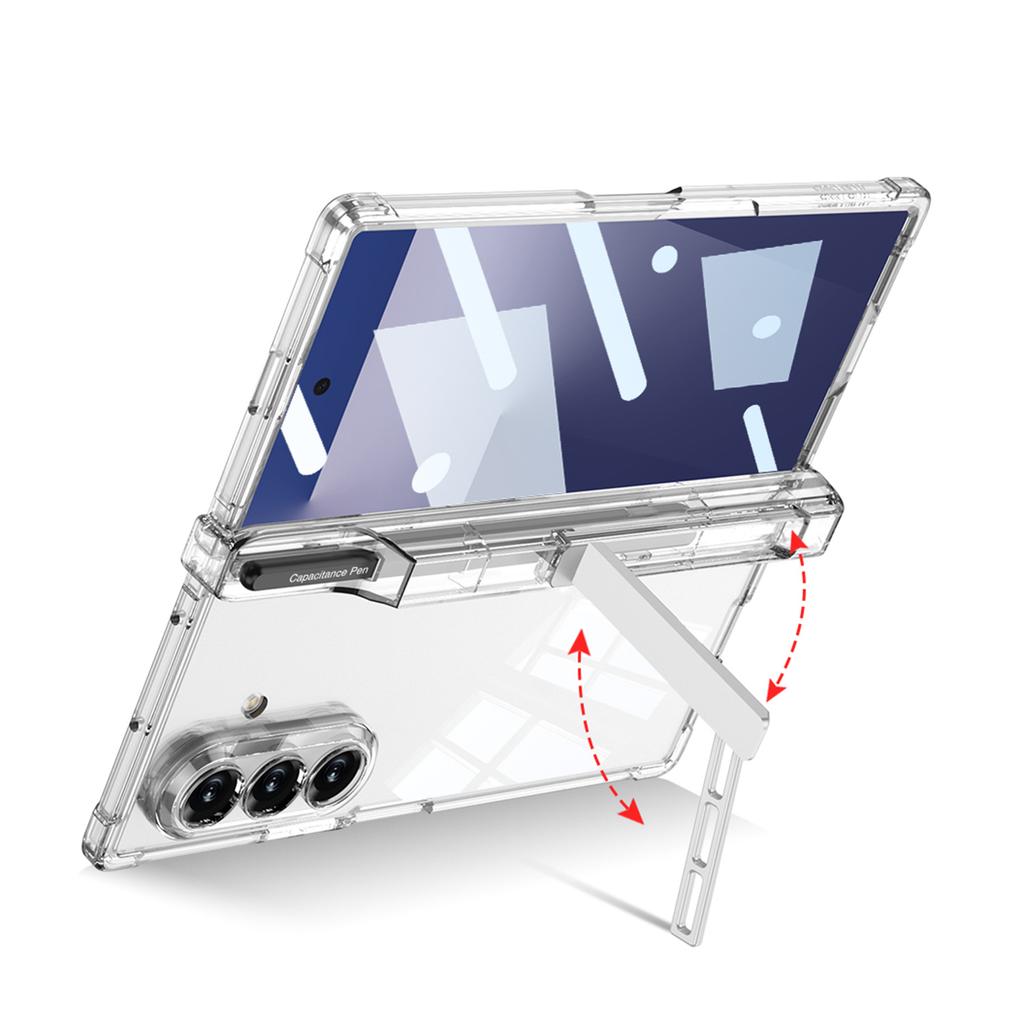 Samsung Zfold7 Mobile Phone Case with Pen Shaft Bracket Full Enclosure Membrane Airbag Anti Fall Transparent Protective Cover