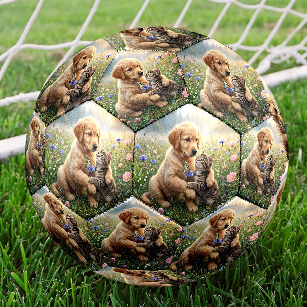 1pc Golden Retriever Tabby Cat Theme Soccer Ball Football, Size 5, Lightweight PVC, Durable Outdoor Training Soccer Ball, Gift m61471