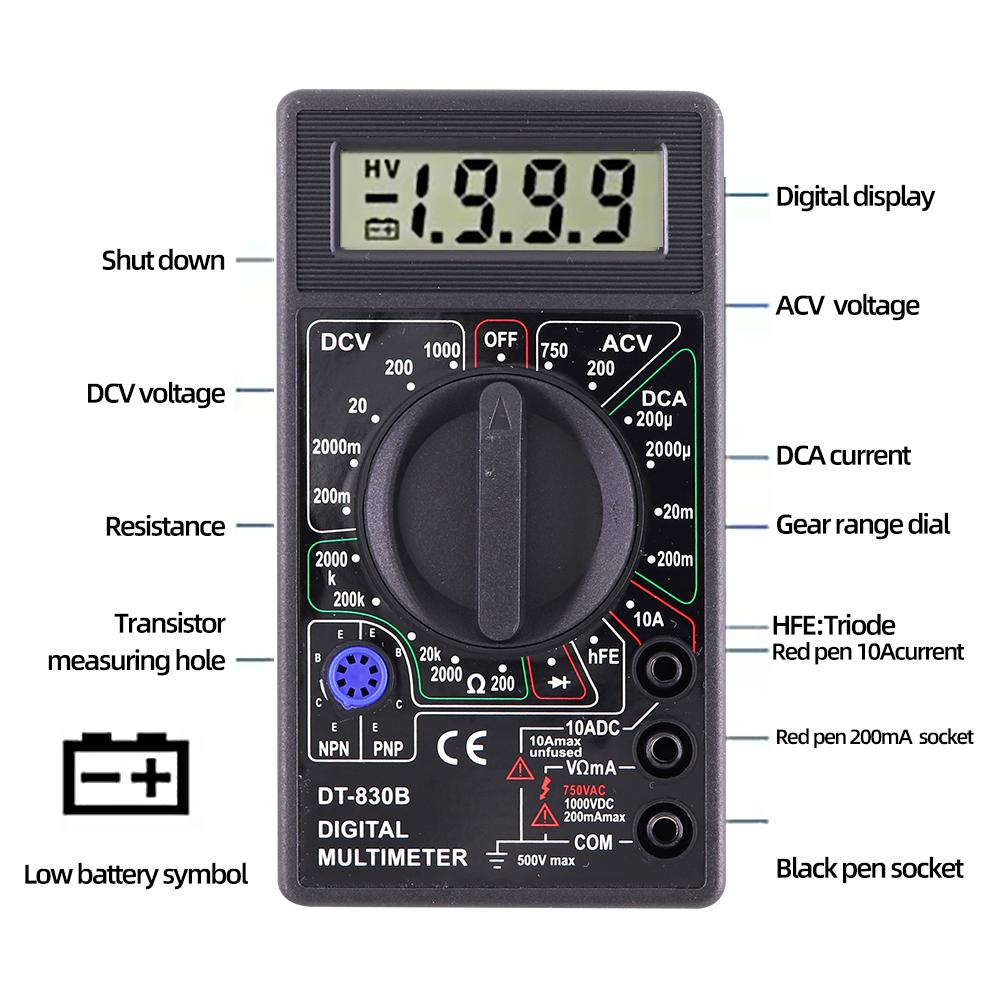 DT830B AC/DC LCD Digital Multimeter 750/1000V Voltmeter Ammeter Ohm Tester High Safety Handheld Meter Digital Multimeter
