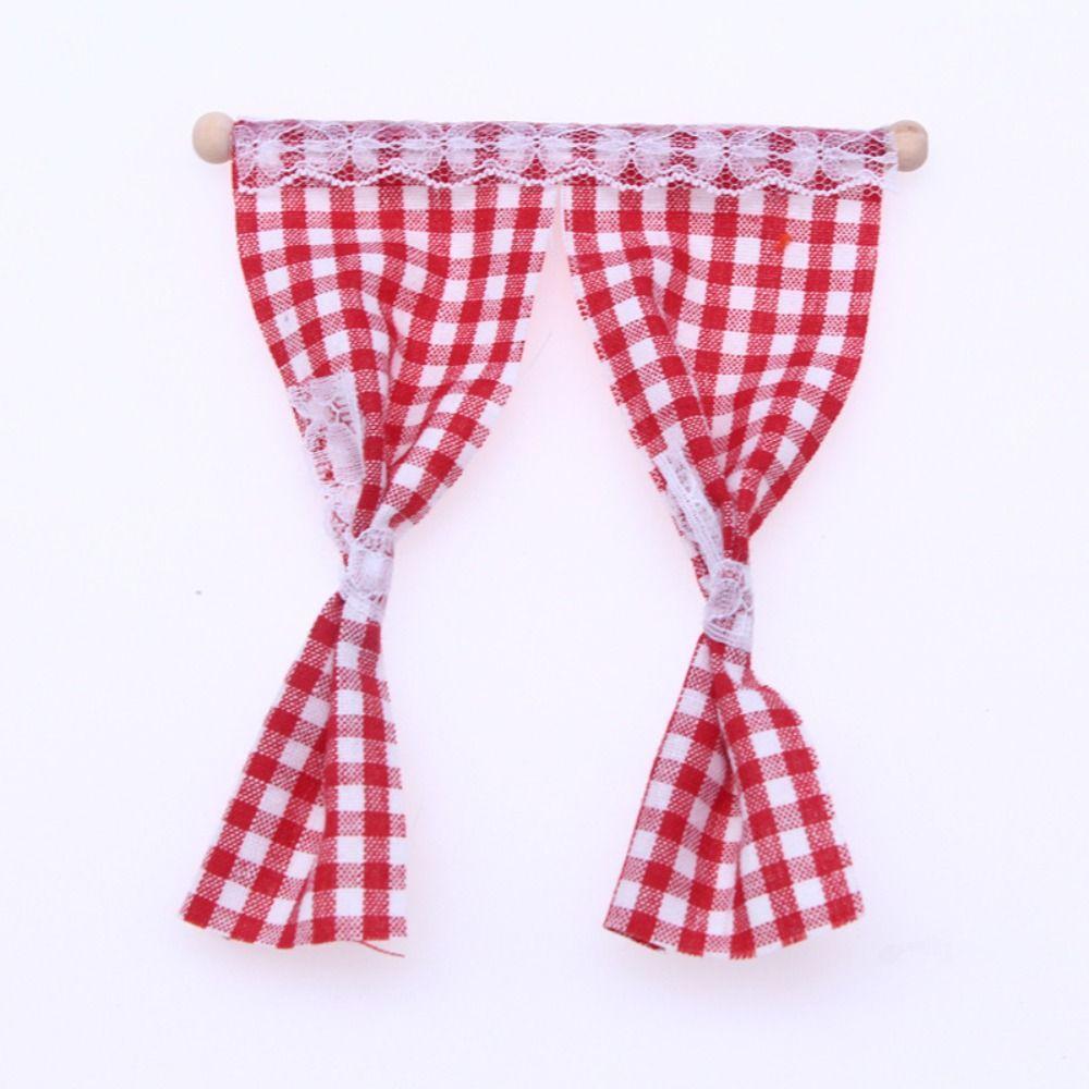 Flower Curtain Dollhouse Decor Accessories 1/12 Scale Miniature Pink Curtain  Kids