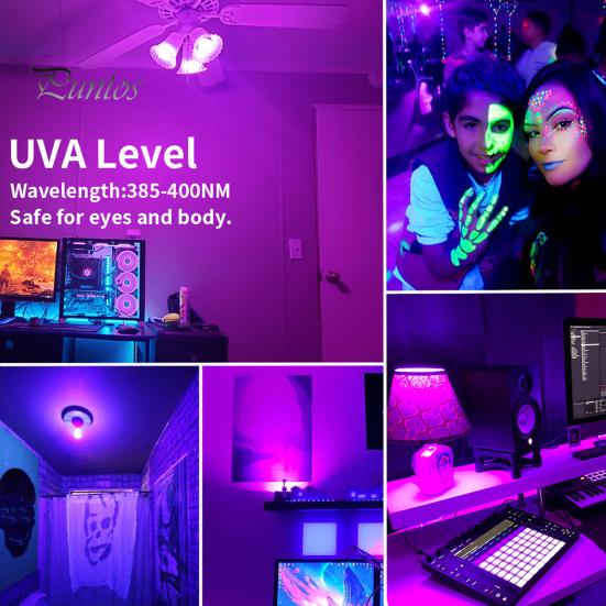 UV Night Light Black High Brightness Energy-saving High-Durability Heat-Resistant Enhance Atmosphere Blacklight Bulb 9.5W Glow in The Dark Party