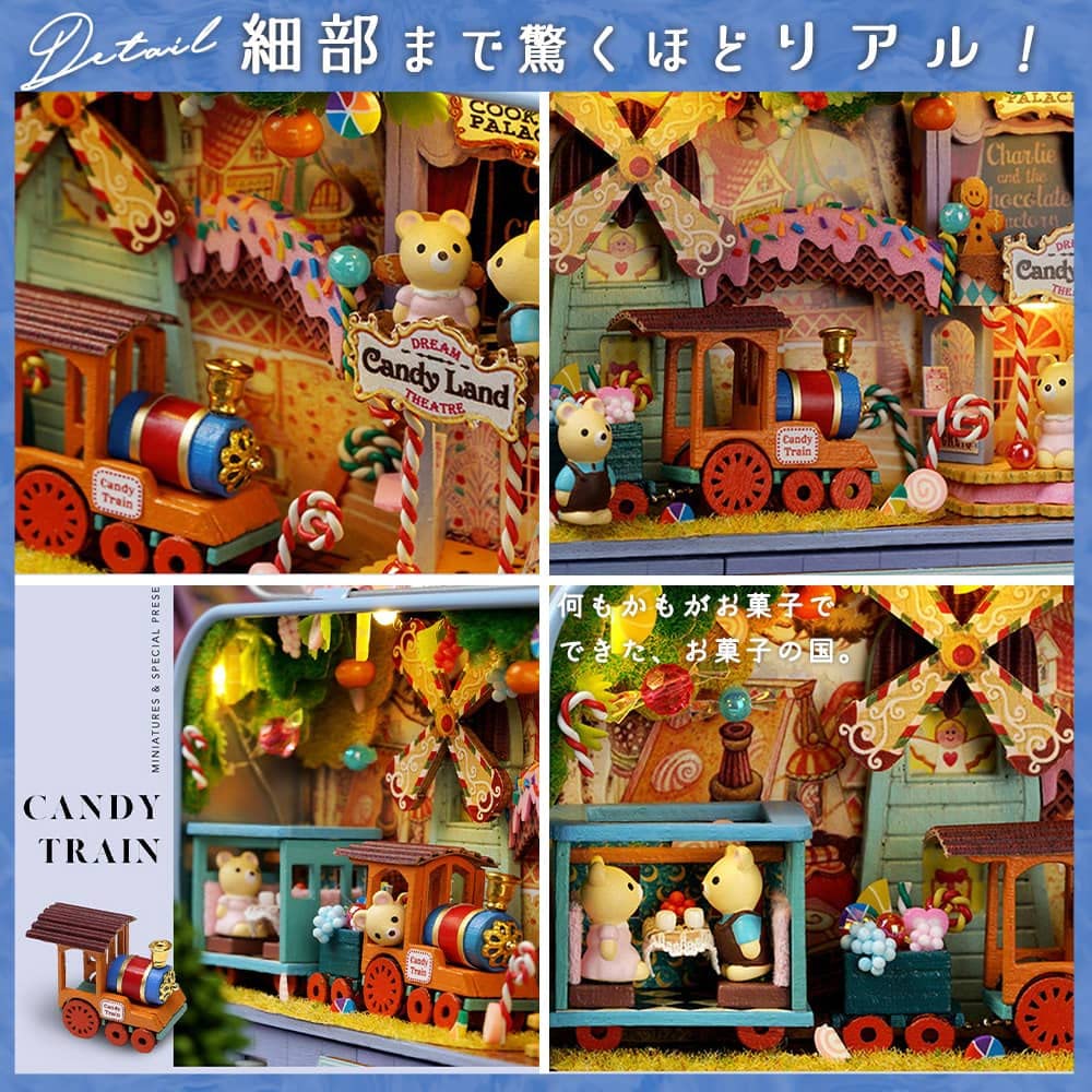 moin moin Dollhouse Miniature Handmade Kit Set Instruction Manual Bear Touring Dreamland Teddy Bear Accessories Can Case Beginner Palm Size Sweets LED