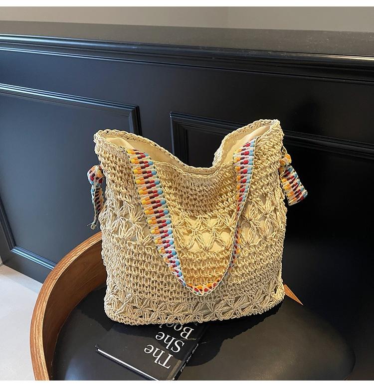 New Retro Vacation Style Beach Woven Bag Lazy Style Straw Woven Bag Large Capacity Shoulder Armpit Bag