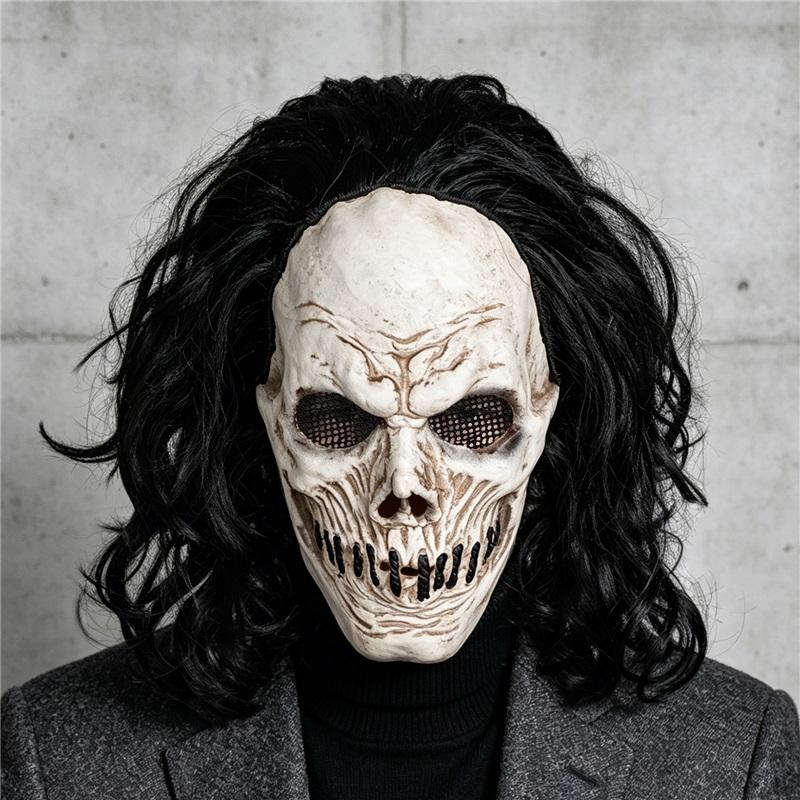 Black Long-Haired Skull Mask, Perfect for Holiday Parties, Halloween Pranks, Masquerade Balls, and Carnival Parties, Made of Latex