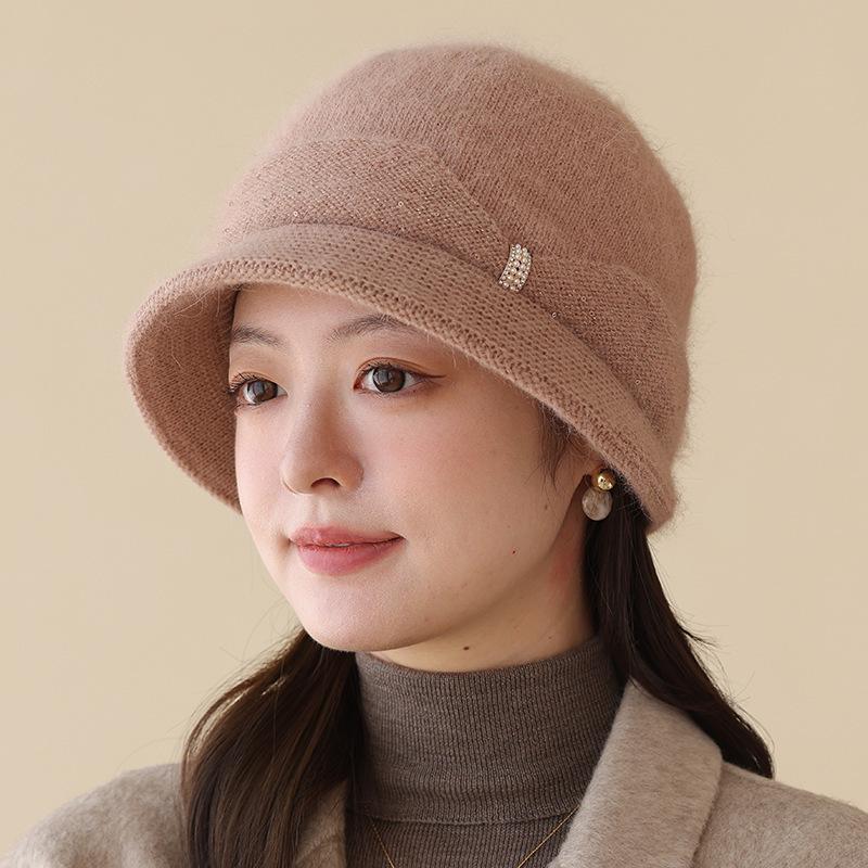 

Women s Dome-shaped Face showing Small Knitted Warm and Fashionable Front Turned Fisherman Hat New Autumn and Winter Rabbit Fur Basin Hat Trendy one size