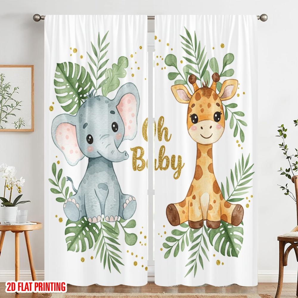 2pcs 2D flat printing Scene Curtain Oh Baby Cute Animals Polyester Without Electricity Party Decorations Use for Holiday Parties