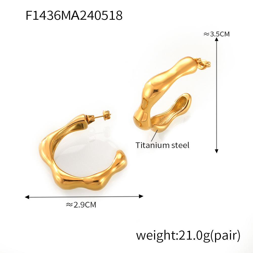 Elegant C-Shaped Stud Earrings, European/American Style, Irregular Design, Titanium Steel, Real Gold Plated, Cold & Sophisticated Appeal