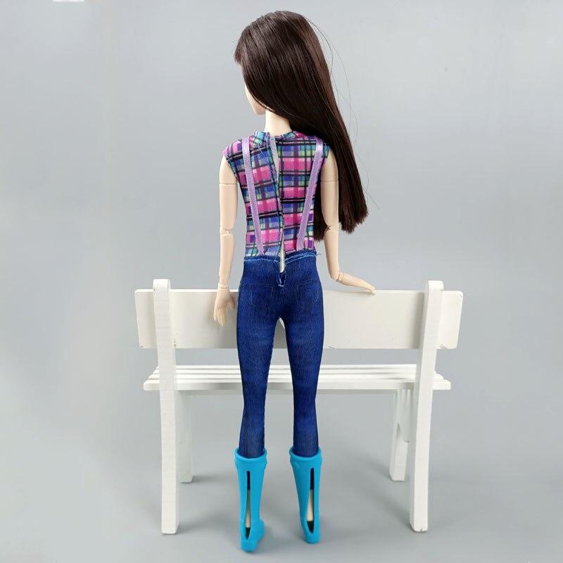 Motedukkeklær For Barbie Dukke Antrekk Fargerik Rutete Topp Denim Bukser Smekke Body Rompere BJD Dukke 1/6 Dukketilbehør