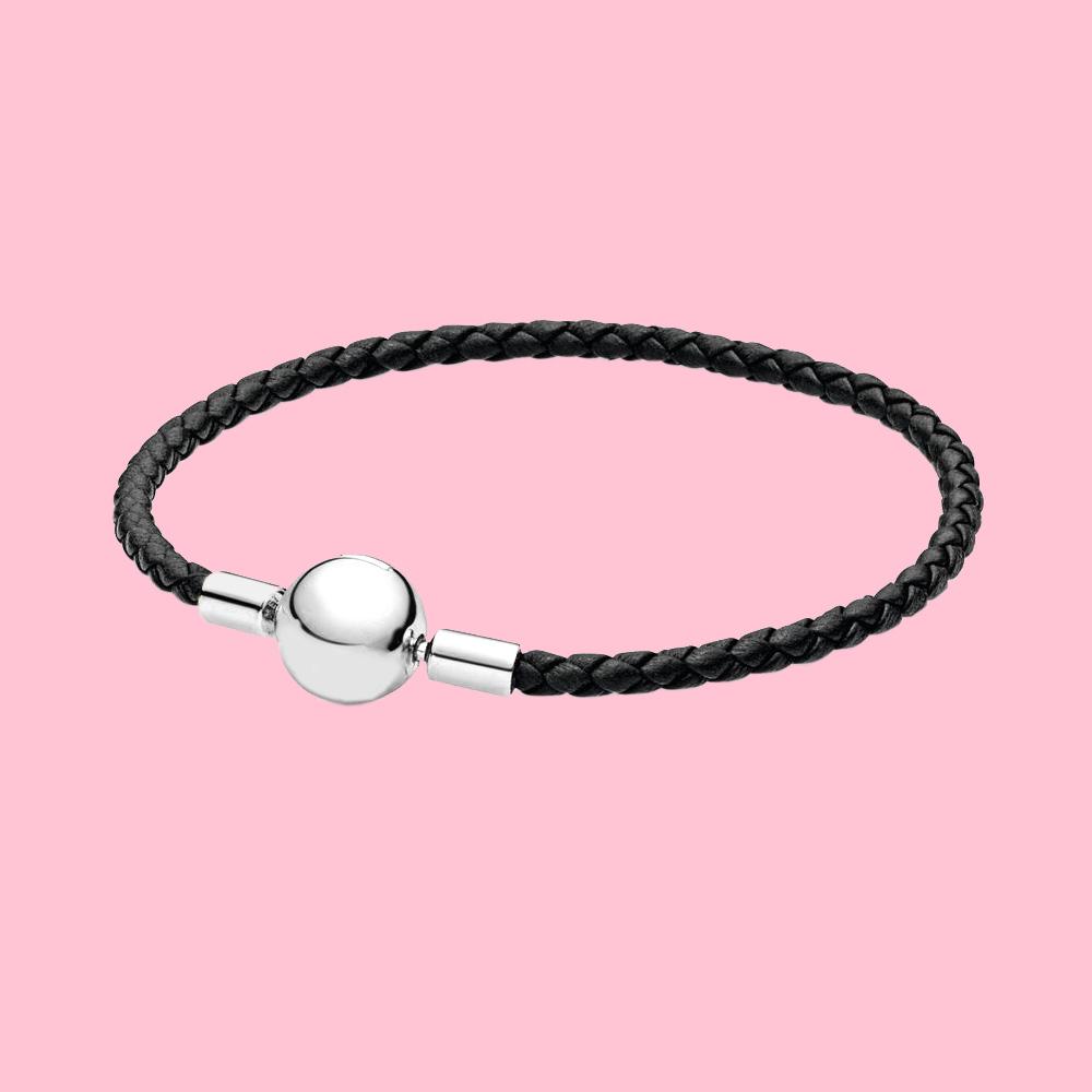 Pulsera de cuerda de cuero trenzado con hebilla redonda de plata S925, ideal para regalos de cumpleaños de mujer, joyería de moda.