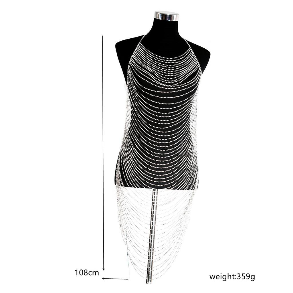 Dropshipping Hot Sale Rhinestones Club Nightclub Party Dance Sexy Sparkly Halter Dress Bikini Sparkly Top Body Chain Dress