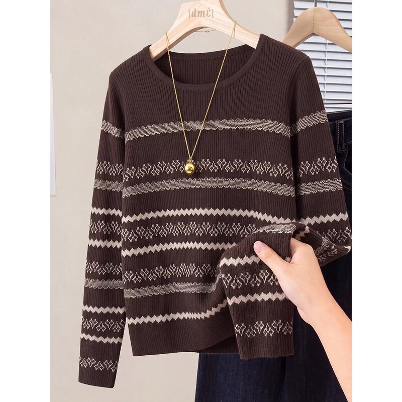 Demana Women's Lamb Wool Blend Retro Jacquard Knit Sweater