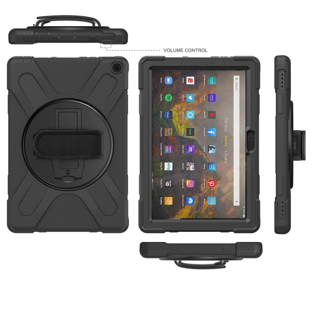 Private Mold Armored Shockproof Kickstand Tablet Case for Fire HD 10/10 Plus 2021 with Shoulder Strap and Palm Band 27x19