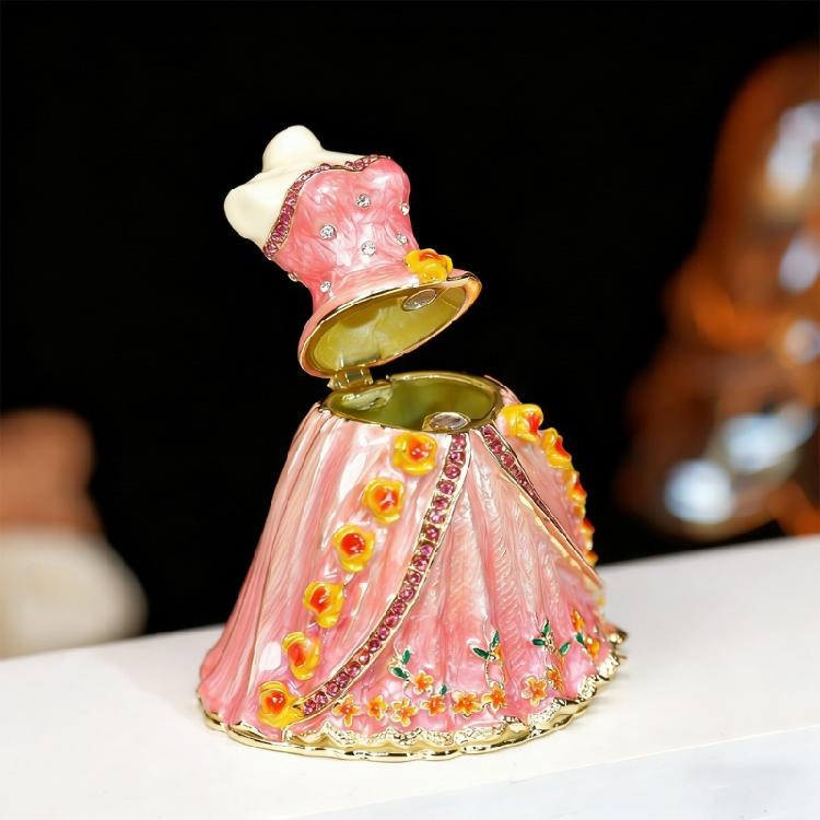 Elegant Handcrafted Enamel Coated Metal Jewelry Box for Jewelry Presentation and Decoration Rhinestones Details Case