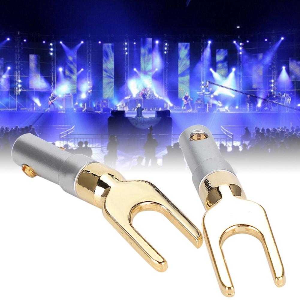 2pcs U Spade Speaker Plug Audio Screw Fork Connector Jack Adapter Gold Plated Pure Copper