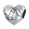 WOSTU 925 Sterling Silver Sweet Pink Cat Claw Charms Love Heart Pet Animal Beads Fit Original Bracelet Bangle DIY Jewelry Making