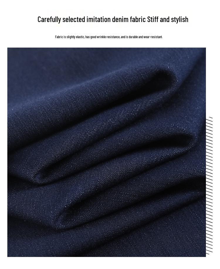 Women's Denim Slim-Fit Wide-Leg Jeans - Blue, Autumn/Winter, Loose, Slimming, Petite Drapey Straight-Leg Casual Pants