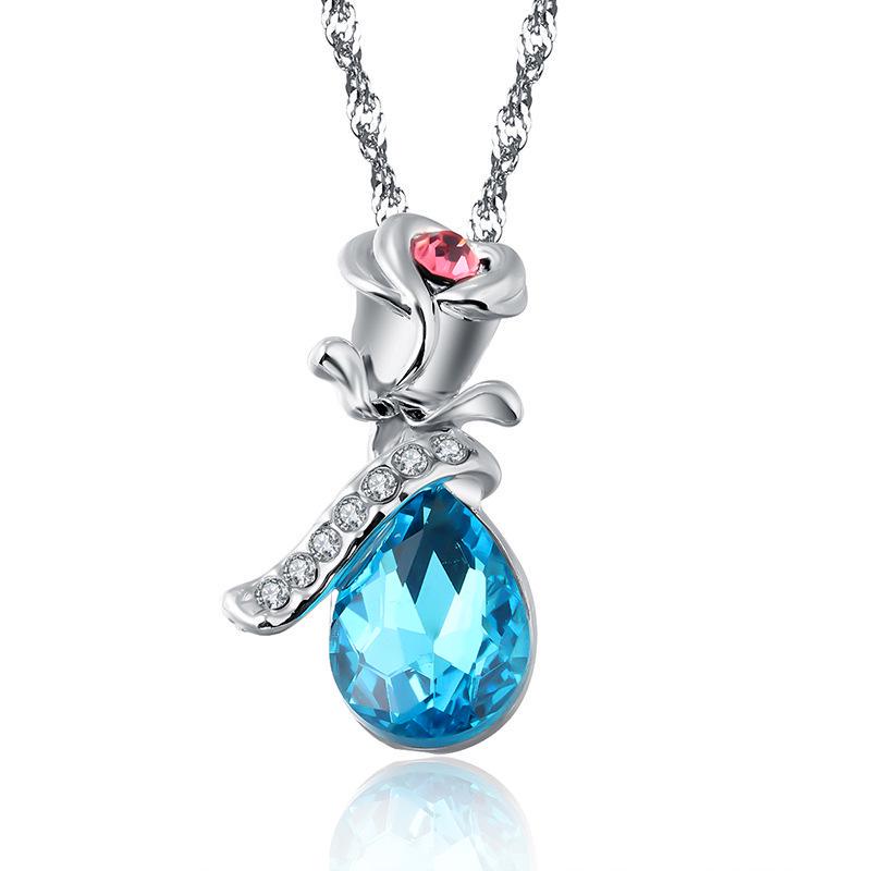 European and American Fashion Rose Crystal Necklace Pendant